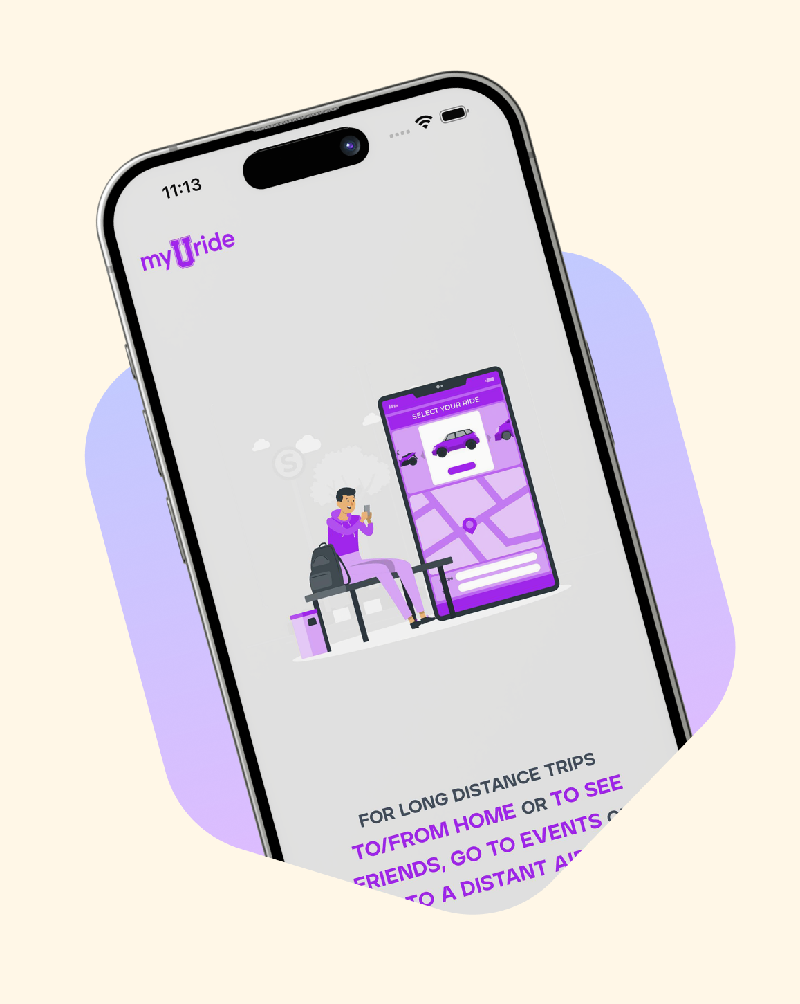 myUride app screen for booking long distance trips